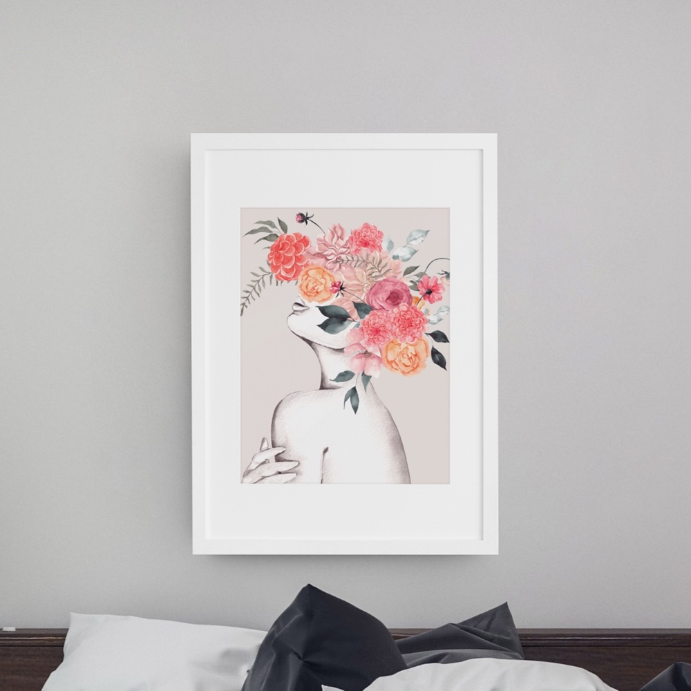Watercolor Floral Woman Portrait Wall Art Illustration Print Poster Unframed - Picture 6 of 17